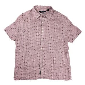 Perry Ellis Linen Red Geometric Print Button Short Sleeve Polo Men's Size XL